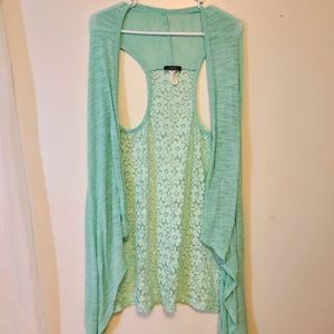 Deb Sea Foam Lace Back Sleeveless Cardigan Size L